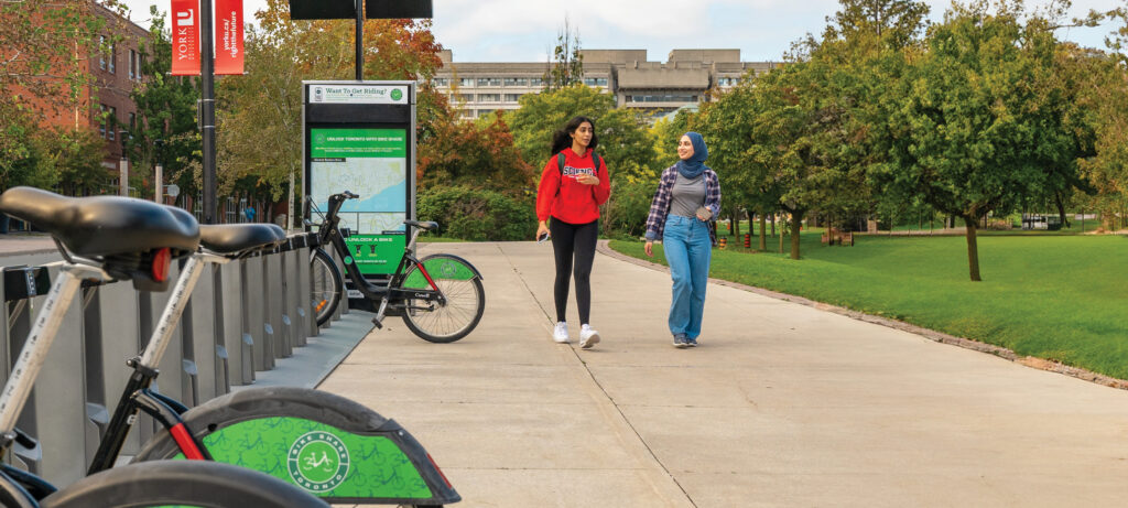 A scenic shot of York University's campus featuring a central courtyard and
trees.
